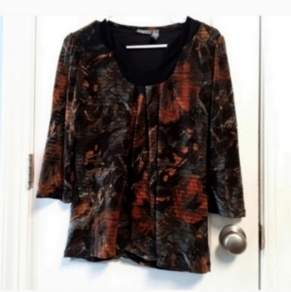 Apt 9 Women's Multicolor Abstract Top M Floral Black Orange Dressy Career Office